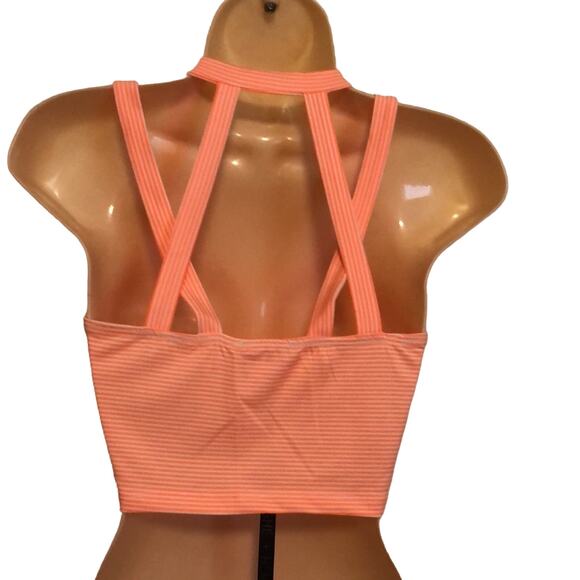 She + Hem Orange & White Striped Crop Top Knit Summer Cropped Beach - Picture 2 of 11